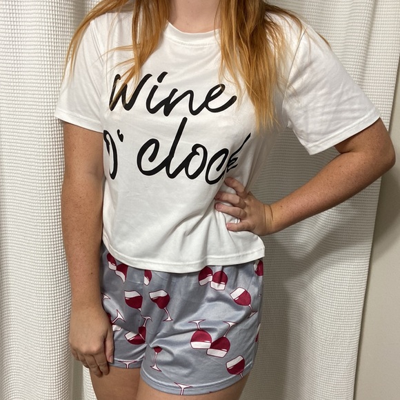Women’s SHEIN “Wine O’ Clock” gray and white pajama set. Size medium. - Picture 2 of 9